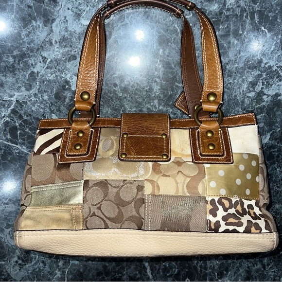 Vintage Coach Animal Print Canvas and Leather Purse - Picture 2 of 11